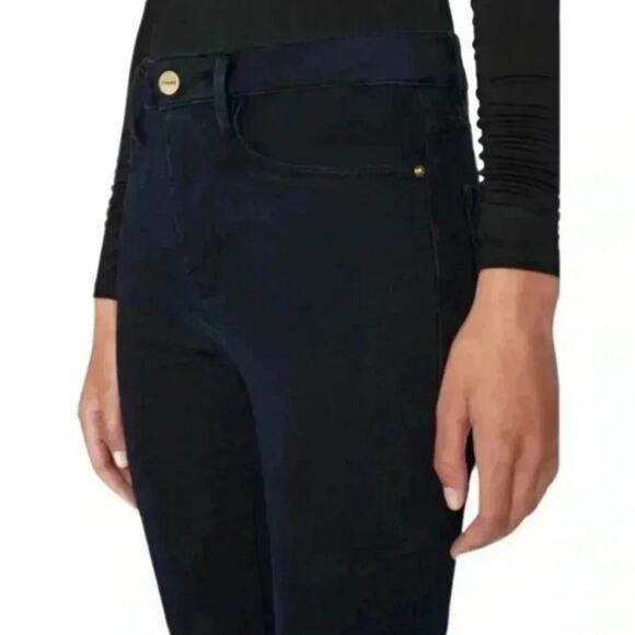 FRAME Le One Black Flare Split Hem High Waist Jeans Super Stretch NWT Size 2 - Picture 2 of 13